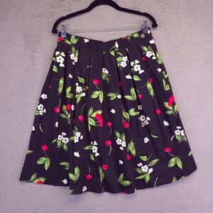 Grace Karin Skirt Womens M Black A Line Pleated Floral Cherry Skater Knee Length